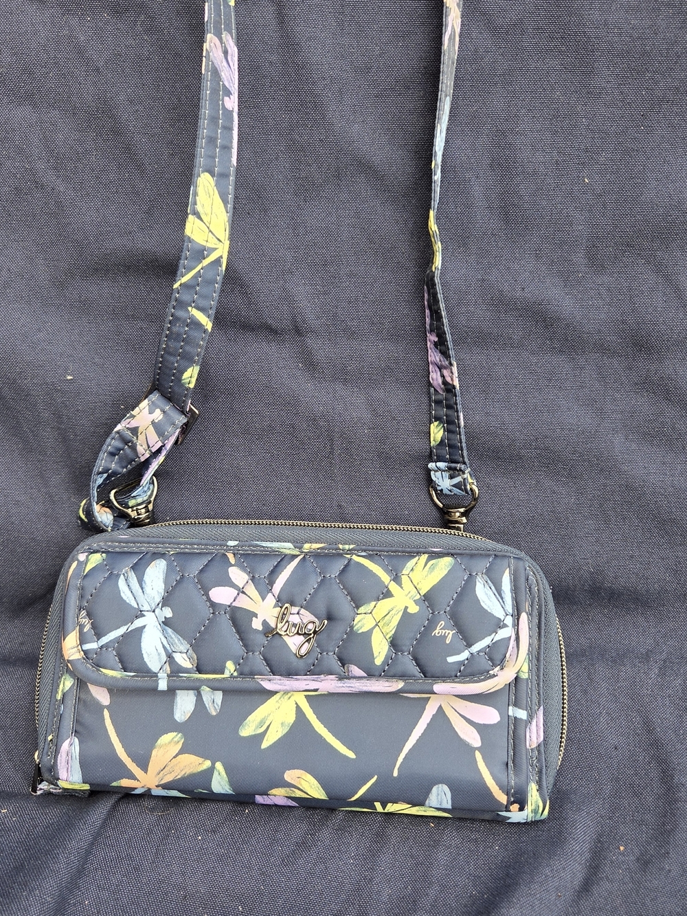 Loungefly Quilted Black Crossbody Wallet with Pastel Dragonfly Print - Picture 2 of 8